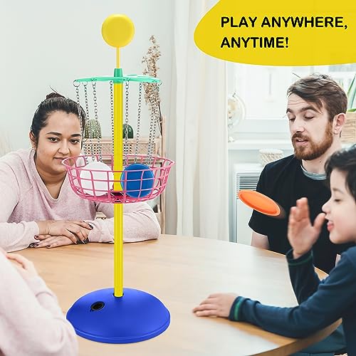 Meooeck 42 Inches Mini Disc Golf Baskets with 10 Flying Discs Golf Starter Set for Indoor Outdoor Yard and Beach Games - style: Cute Color