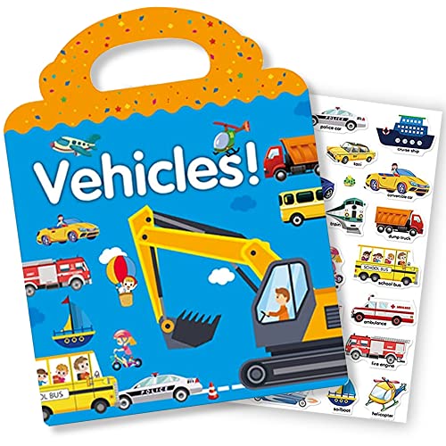 Reusable Sticker Book for Kids, Vehicles Truck Stickers Educational Learning Toys Travel Stickers Activity Books for Toddler Girls Boys Age 3+ Birthday Gifts - style: Vehicle