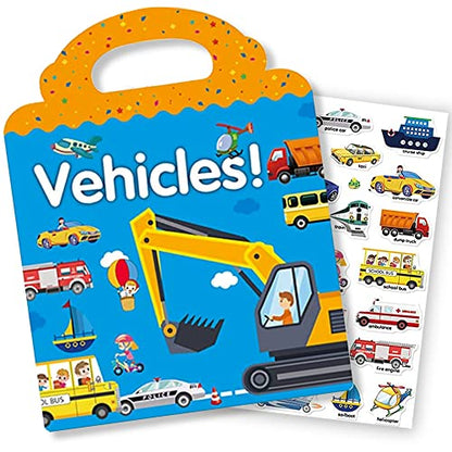 Reusable Sticker Book for Kids, Vehicles Truck Stickers Educational Learning Toys Travel Stickers Activity Books for Toddler Girls Boys Age 3+ Birthday Gifts - style: Vehicle