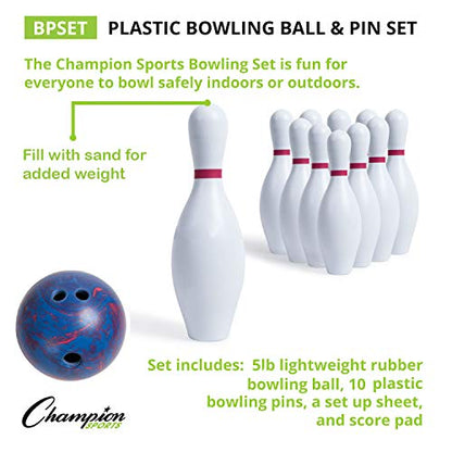 Champion SportsWeighted Foam Bowling Pin Set - color: White, size: 10 Pin Set (With Plastic Ball)