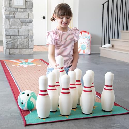 MindWare Oh So Fun! Deluxe Bowling Pins, Ball & Rug Set – Safe & Fun Foam Bowling Set for Kids Ages 3 & Up