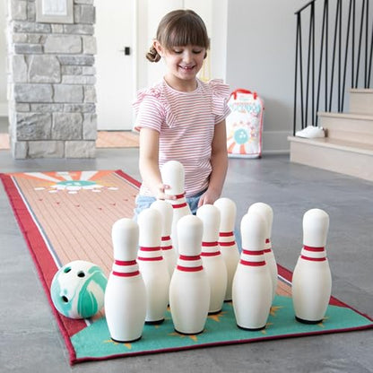 MindWare Oh So Fun! Deluxe Bowling Pins, Ball & Rug Set – Safe & Fun Foam Bowling Set for Kids Ages 3 & Up