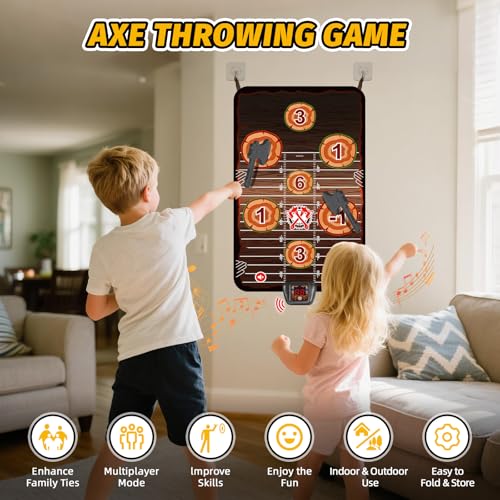 TERRAMUS Axe Throwing Target Game Set, Electronic Scoring Throwing Game Toys Gifts for Kids Age of 3-10+ Years Old Boys & Girls, Backyard Indoor & Outdoor Yard Carnival Sport Party Play Game