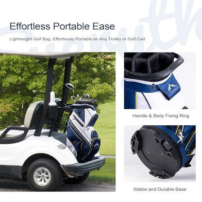uniHimal 14-Way Golf Cart Bag with Organizer Divider & Rain Cover - color: Navy Blue