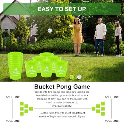 Aivalas Yard Pong Outdoor Games Glow Set in Dark, Giant Yard Pong Game for Adults and Family with 12 Buckets, 4 Balls and a Carrying Bag, Giant Pong for Beach, Camping, Lawn and Backyard - color: Green Glow in Dark