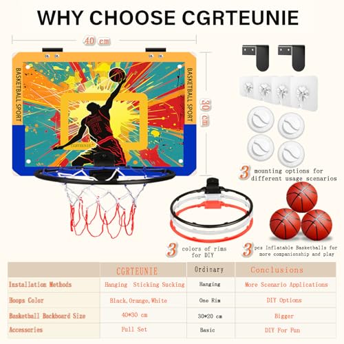 Indoor Basketball Hoop for Kids, 40x30cm Backboard