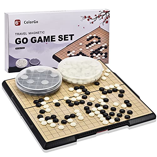 19x19 Go Board Game Set with Large Folding Travel Board (11.3-Inch) and Magnetic Plastic Stones Strategy Weiqi Games