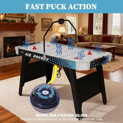 Air Hockey Table for Kids and Adults, 54" Large Arcade Game Table with LED Electronic Scoring & Powerful Motor, Full Size Game Room Table