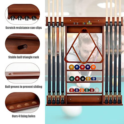 GYMAX Pool Stick Holder, Wall Mount 8 Pool Cue Rack made of 100% Pine Wood, Billiard Cue Racks Pool Table Accessories for Game Room Club Men Cave