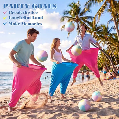 MiniInflat 12 Pcs Granny Pants Yard Game, Big Pants Ball Catch Outdoor Games with Inflatable Beach Balls and Pump for Family Reunion & Adult Groups Yard Summer Swimming Pool Water Games (Macaron) - color: Macaron