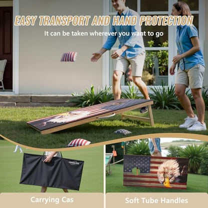 Cornhole Board Set,Corn Hole Games for Adults Outdoor,2X4FT Solid Wood Regulation Cornhole Boards with 8 Cornhole Beans Bags & Carry Case - style: Eagle's Head&American Flag