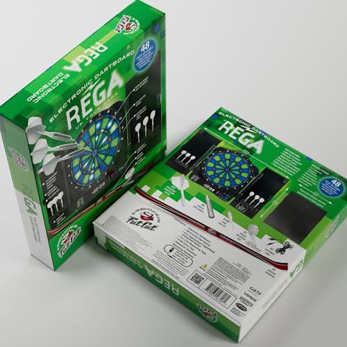 Fat Cat Rega Electronic Dart Board with LED Lights, Electric Dart Board Cabinet for Adults, 13.5" Soft Tip Dart Board, 48 Games