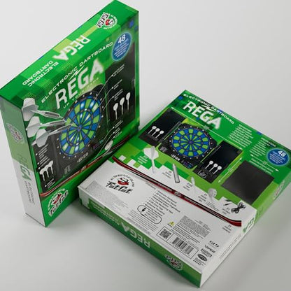 Fat Cat Rega Electronic Dart Board with LED Lights, Electric Dart Board Cabinet for Adults, 13.5" Soft Tip Dart Board, 48 Games