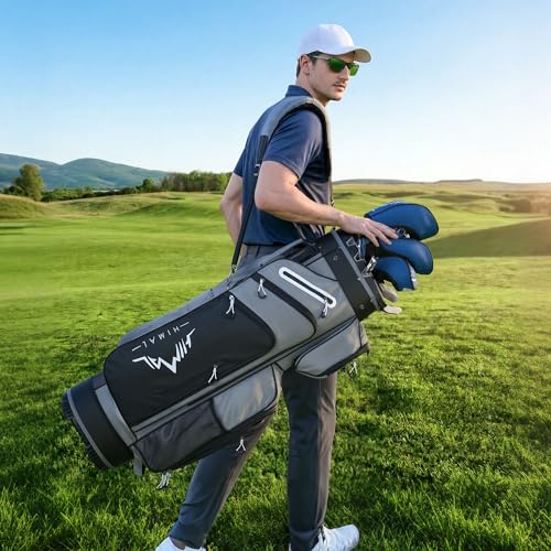 uniHimal Golf Cart Bag with 14-Way Full-Length Dividers, Golf Bag for Men Women with Magnetic Leather Pocket, Handles and Rain Cover, Lightweight Golf Club Bag Includes Cooler Pockets - color: Grey
