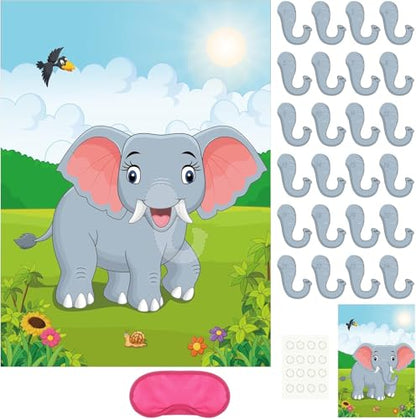 PLULON Pin The Nose on The Elephant Party Game with Elephant Nose Stickers for Kids Birthday Party Supplies, Animal Party Carnival Party Supplies - style: Elephant