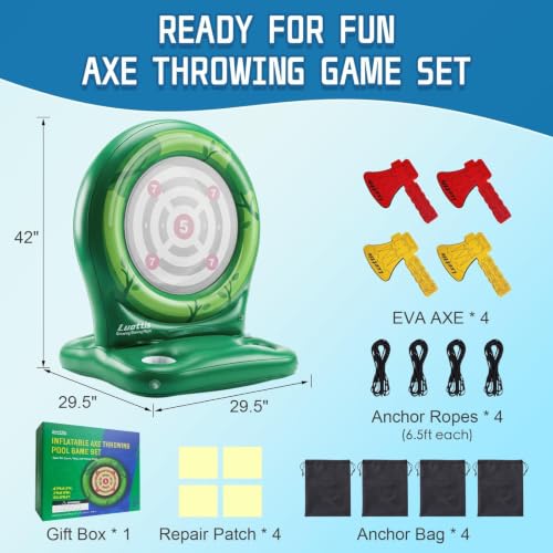 Inflatable Dart Board Pool Toys Games, Pool Toys for Kids Ages 8-12, Axe Throwing Game with 4 Soft EVA Axes, Summer Swimming Pool Games Water Toy Pool Party Games for Teens Adults Family