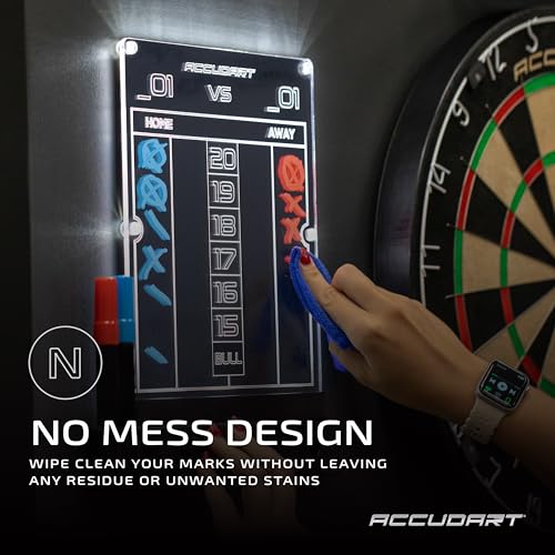 Accudart LED Dart Scoreboard - High-Vis Display - No Mess Design - Includes 1 Wipe and 2 Dry Erase Markers