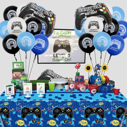 4 Pcs Blue Video Game Tablecloths, 51" x 86", Plastic, Rectangular, Tablecloths for Boys Kids' Teens Parties - color: Blue