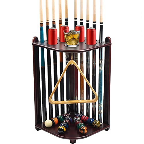 Pool Stick Holder Floor Stand, 10 Cues Solid Wood Billiard Pool Cue Rack, Pool Table Accessories (Mahogany) - color: Mahogany