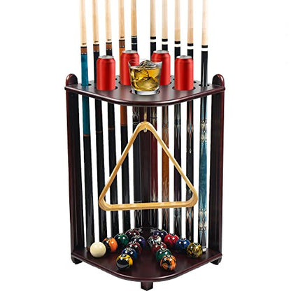 Pool Stick Holder Floor Stand, 10 Cues Solid Wood Billiard Pool Cue Rack, Pool Table Accessories (Mahogany) - color: Mahogany