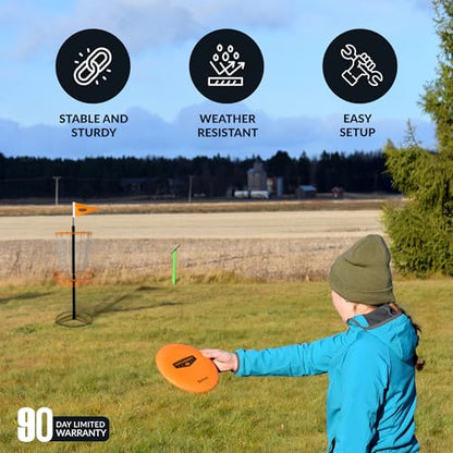 Hathaway 6-Player Disc Golf Set for Family – Frisbee Golf Basket with Weighted Discs, Sturdy Pole & Base, Chains, Anchors, Flag, Carry Bag – Complete Frisbee Golf Discs Set