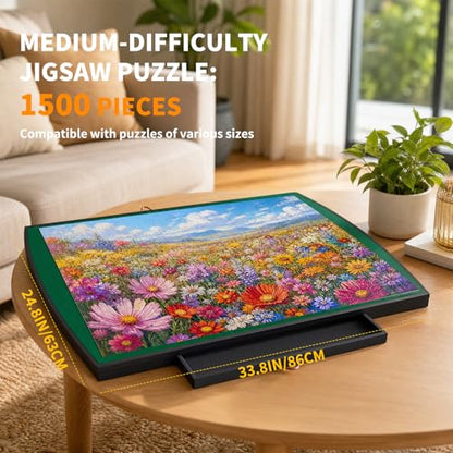 Xubialo 1500pc Rotating Puzzle Board with 2 Drawers & Cover, 25"x34" | Portable metal Spinning Jigsaw Puzzle Table for Adults, Upgraded Lazy Susan, Ideal Gift for Mum