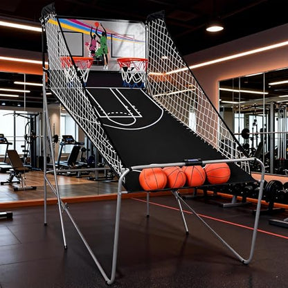 Garvee Dual Basketball Arcade Game, Foldable Electronic Double Shootout with 2 Player, 8 Game Options, LED Scoring, Includes 4 Balls, Air Pump & Needle, Indoor Basketball Game for Youth & Adults
