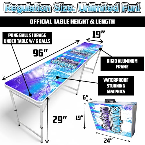 8-Foot Regulation Length Folding Table w/Optional Cup Holes, LED Lights, Custom Graphic (Choose Your Model) - color: Custom, style: Base Model