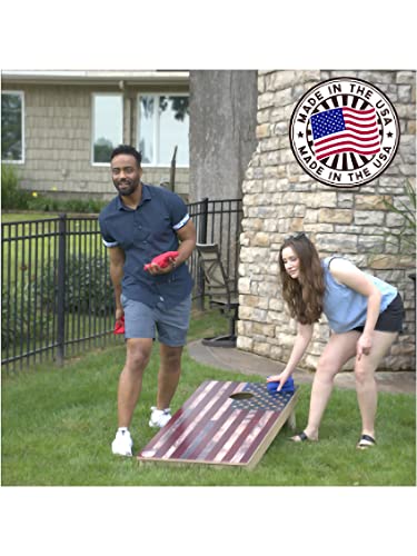 Slick Woody's Professional-Grade Cornhole Boards - 4'x2' Solid Wood Regulation Woodgrain Flag Bean Bag Toss Game with 8 Resin Filled Bags - color: B&W American Flag