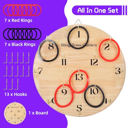 Offelec Wooden Ring Toss Game for Adults - Wall Hanging or Indoor/Outdoor Lawn Game, Fun for Family, Home, Party, Office, Camping & Backyard, Beach Games