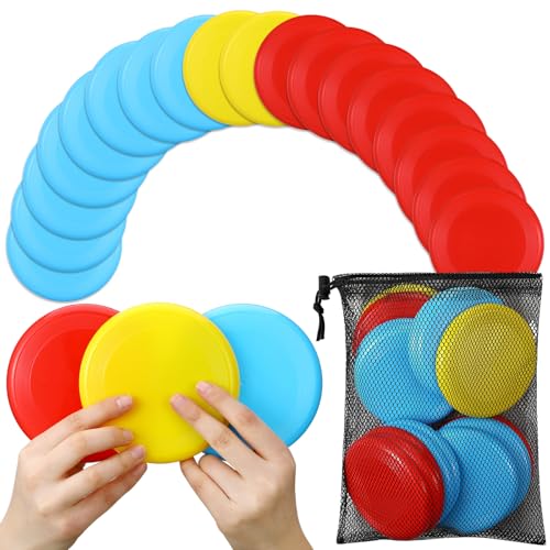 18 Pcs Mini Flying Disc Game Set 4.6" Interactive Adult Outdoor Sport Plastic Flying Disc Yard Outside Fun Toss Game for Beach Lawn Backyard Park Camping Family Outdoor Activities