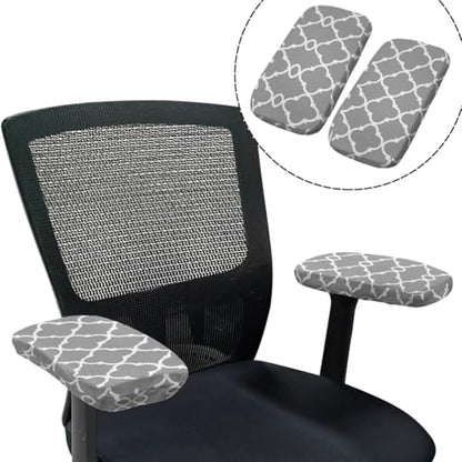 4-Piece Office Chair Covers Stretchable Grey Office Chair Arm Covers Desk Chairs Seat Slipcovers with Armrest Pads for Home Computer Gaming Chairs Washable - color: Grey