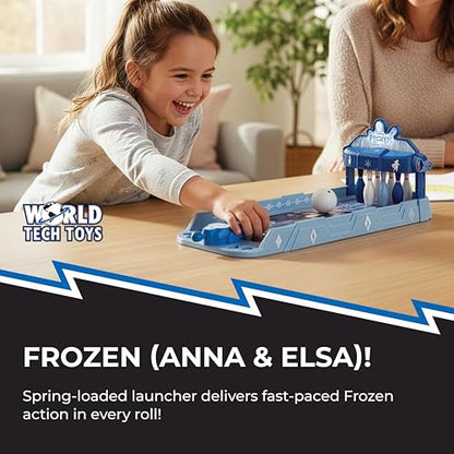 Disney Frozen Elsa and Anna Tabletop Bowling Game – Spring Launcher, Auto-Reset Pins, Disney Arcade Style – Mini Games for Kids & Adults - Ages 6+