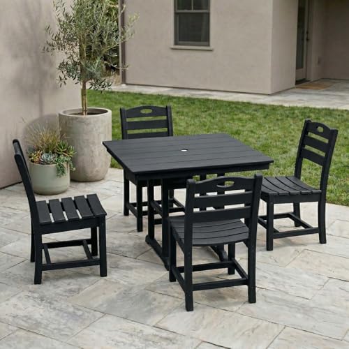 5 PCS Outdoor Dining Set, Weather Resistant HDPE 37.8" Square Patio Table and Chairs Patio Furniture Sets with 1.7" Umbrella Hole for Garden, Backyard, Yard, Pool, Balcony, Black - color: 37.8" Outdoor Dining Set of 5, Black