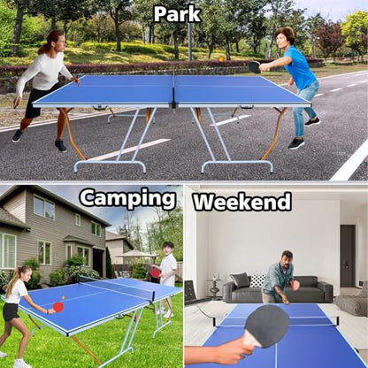 Professional Table Tennis Table Indoor Foldable Table Tennis Game Set, 9-Feet Single Play Mode Table with Net Post Set, 2 Pars and 3 Balls