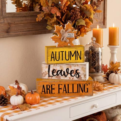 Lineshading 4 Pcs Fall Decoration for Home Wooden Maple Leaf Thanksgiving Table Centerpiece Rustic Thanksgiving Tiered Tray Decor Decorative Autumn Leaves Block Sign Farmhouse Autumn Decor for Kitchen - style: Autumn Leaves