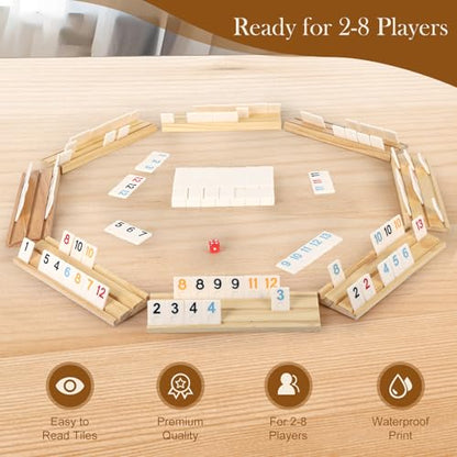 2-8 Players Games Gifts, Easter Gifts/Easter Basket Stuffers for Adults, Rummy Game Set, 214 Melamine Tiles, 8 Wooden Racks, Drawstring Bag, Premium Portable Case, Tile Board Games for Adults - style: 2-8 Players