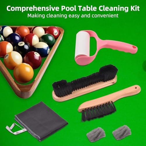5Pcs Pool Table Cleaning Kit Billiards Pool Table Felt Cleaner Accessories and Equipment Pool Table Brush for Felt Sticky Lint Roller Pool Table Accessories