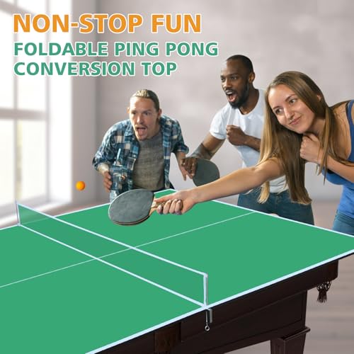 Ping Pong Table Top, 7×4FT Mid-Size Foldable Ping Pong Table Topper for Pool Table, Indoor Table Tennis Conversion Top w/Net & Premium Foam Padding, Lightweight and Portable-Green