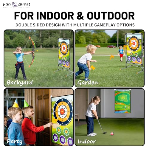 Battle & Velcro Golf Chipping Game Set with Double-Sided Mat – Backyard Golf Game for Indoor/Outdoor Play & Parent-Child Fun – Includes Bow & Arrow, Axe & Dart Targets
