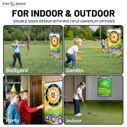 Battle & Velcro Golf Chipping Game Set with Double-Sided Mat – Backyard Golf Game for Indoor/Outdoor Play & Parent-Child Fun – Includes Bow & Arrow, Axe & Dart Targets