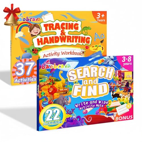 Baobrava Search and Find Book and Handwriting Practice Books Set, More Than 50+ Preschool Learning Activities for Toddler and Kids 3-8, Travel Games for Road Trip Car Airplane - style: Search & Find Book and I Can Write Book