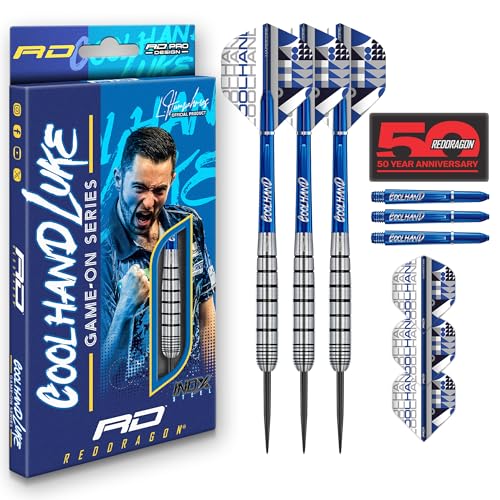 RED DRAGON Game On Professional Player Series Steel Tip Darts Set - Stainless Steel Darts with VRX Shafts & Flights - Available in Iceman, Coolhand & Snakebite Styles - style: Coolhand