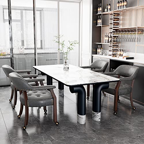 Set of 4 Dining Chair with Casters, Accent Captains Chairs with Wheels & Arms,Wheeled Roller Wood Chairs for Kitchen & Game Poker Table,Cherry&Grey 1533GY(NO Table!) - color: Cherry&grey