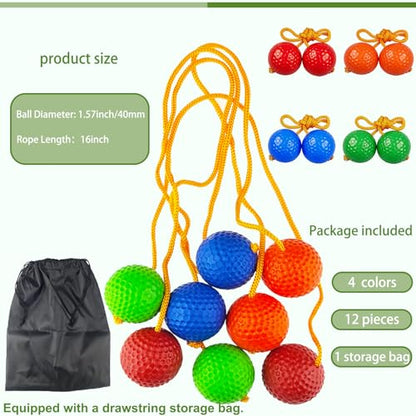 12 Pack Ladder Toss Balls Ladder Ball Replacement Balls with Storage Bag for Toss Match (Red Blue Orange Green)