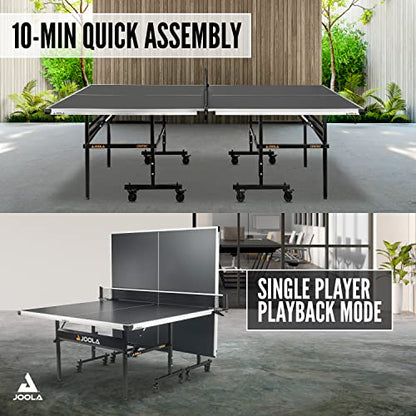 JOOLA Inside Professional MDF Indoor Ping Pong Table with Quick Clamp Table Tennis Net and Post Set - 10 Minute Easy Assembly - Tournament Quality - Foldable with Single Player Playback Mode - color: 15mm Grey