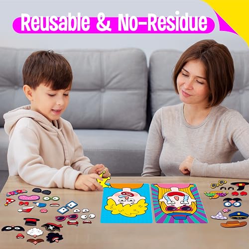 SpriteGru Magnetic Face Games, 55 PCS Giggle Face Magnetic Play Set-4 Basic Faces, Mix & Match Magnets, Endless Combinations Perfect Fun Travel Game for Kids