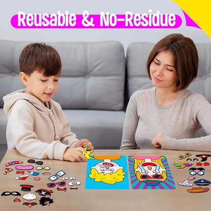 SpriteGru Magnetic Face Games, 55 PCS Giggle Face Magnetic Play Set-4 Basic Faces, Mix & Match Magnets, Endless Combinations Perfect Fun Travel Game for Kids
