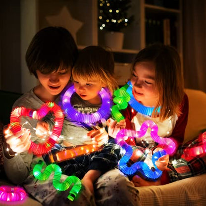 Glow Sticks Camping Essentials for Toddlers 6-96 PCS,Kids Light Up Pop Tube Wand Toys Gifts,4th of July LED Bracelet Necklace Party Accessories,Fun Summer Outdoor Games Activities Gear for Boys Girls