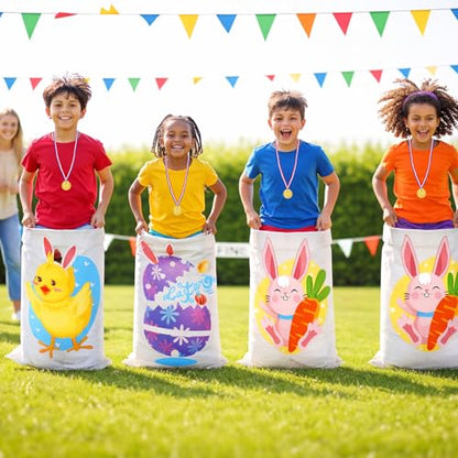 Cinrobiye 62 Pcs Easter Outdoor Games Set, Field Day Party Activities with Potato Sack Race, Egg and Spoon Race, Three Legged Race and Ring Toss for Family Gatherings and Spring Events